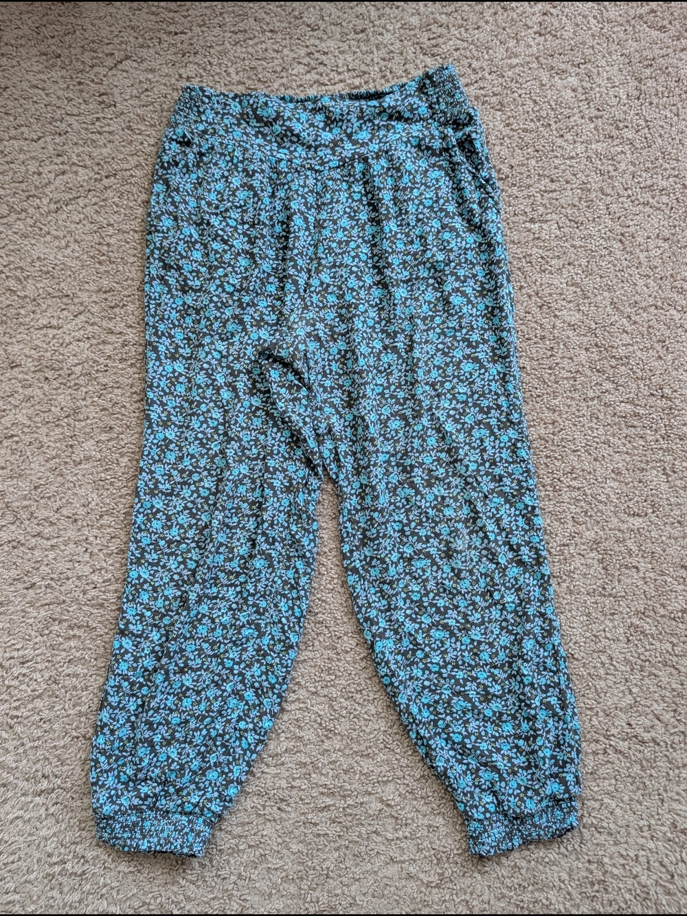 Aerie Womens Blue Floral Print Elastic Waist Lounge Trouser Pants Size Small